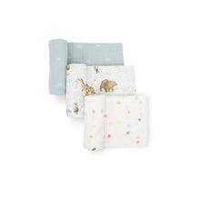 Load image into Gallery viewer, Little Unicorn Cotton Muslin Swaddle Set of 3 Party Animals
