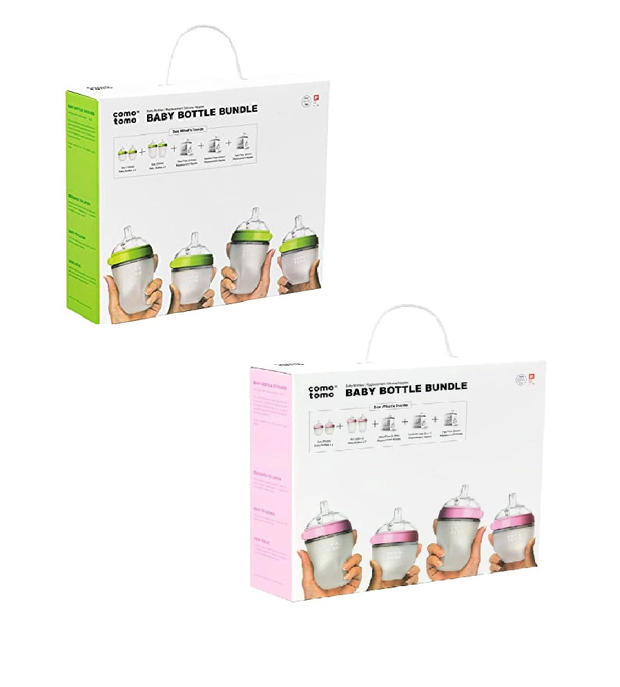 Comotomo Baby Bottle Bundle, Green, (7 Piece Set) – Mummy and me