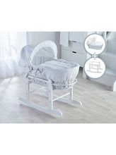 Load image into Gallery viewer, KV White Waffle White Wicker Moses Basket With White Rocking Stand

