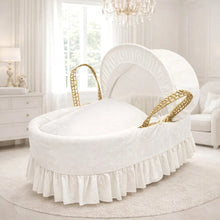 Load image into Gallery viewer, Kinder Valley Ivory Embroidered Premium Moses Basket With White Opal Folding Stand
