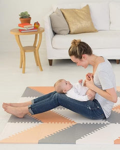 Skip Hop Baby Play Mat, Interlocking Foam Floor Tiles, 70" x 56", Playspot, Grey/Peach