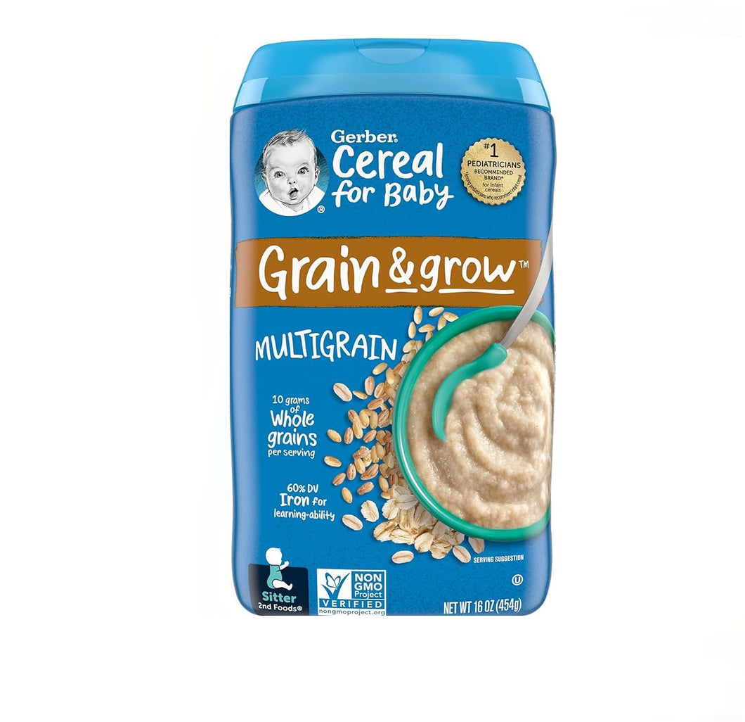 Gerber Baby Cereal, 2nd Foods, Sitter, Grain & Grow, Multigrain 454 g