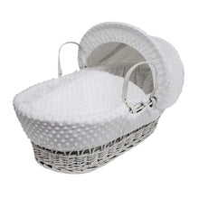 Load image into Gallery viewer, KV White Dimple White Wicker Moses Basket With White Rocking Stand
