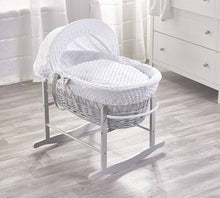 Load image into Gallery viewer, KV White Dimple White Wicker Moses Basket With White Rocking Stand
