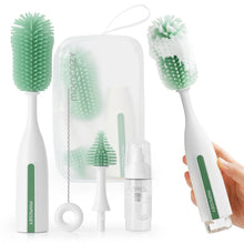 Load image into Gallery viewer, Mom Cozy Press Foaming + Cleaning Bottle Brush Set Green
