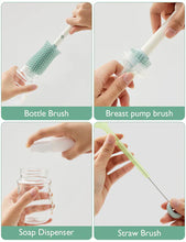 Load image into Gallery viewer, Mom Cozy Press Foaming + Cleaning Bottle Brush Set Green
