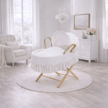 Load image into Gallery viewer, Kinder Valley Ivory Embroidered Premium Moses Basket With White Opal Folding Stand
