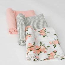 Load image into Gallery viewer, Little Unicorn cotton muslin swaddle blankets pack of 3 Watercolour Rose
