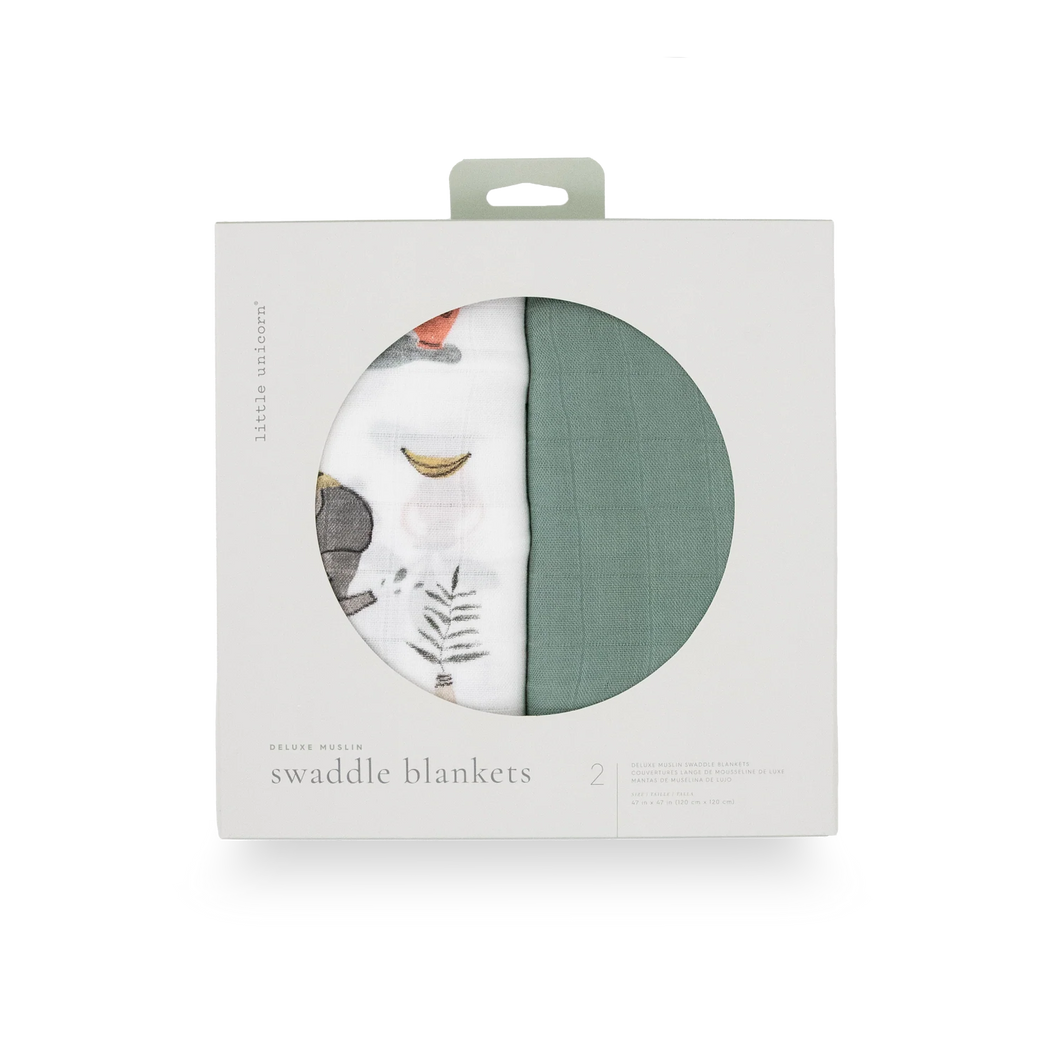 Little Unicorn Deluxe Muslin Swaddle pack of 2 Safari Social