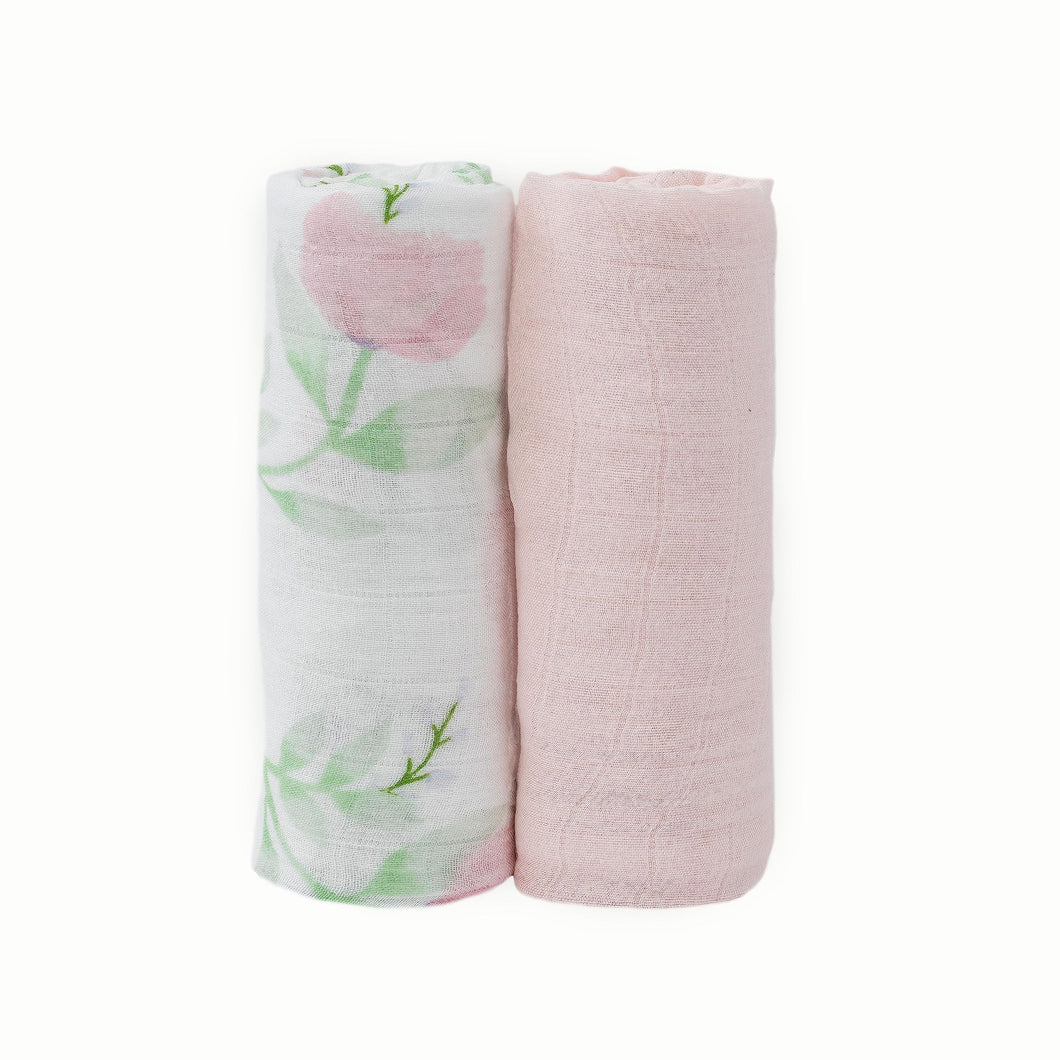 Little Unicorn deluxe Muslin Swaddle pack of 2 Blush Peony Set