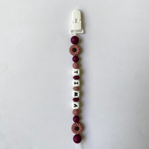 Pacifier Holder(Maroon Flower) with Name