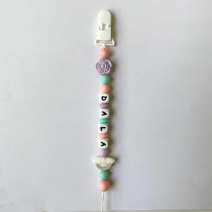 Pacifier Holder(Lavender Rose) with Name