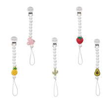 Load image into Gallery viewer, Ali+Oli Pacifier Holder Clip White with Avocados, Cactus, Pineapple, Strawberry and Bunny
