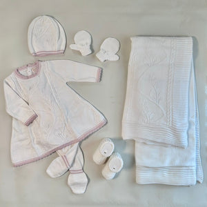 Pugi Baby NewBorn Set, 0-3 mons (white with pink line)