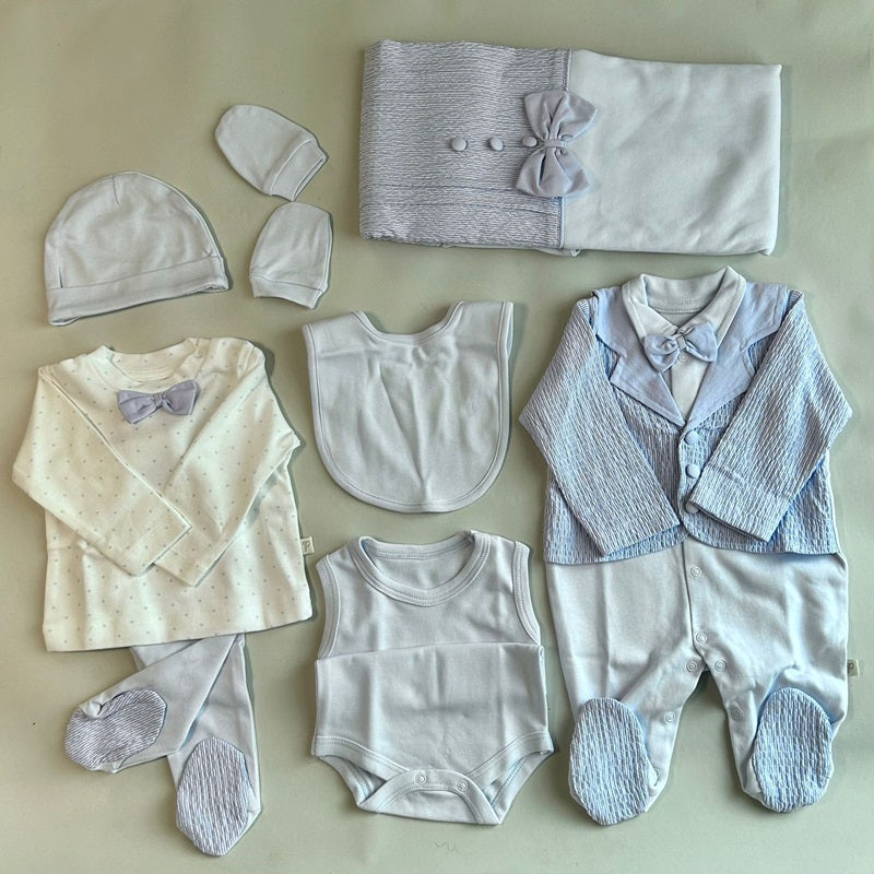 Pugi Baby 10 Pieces NewBorn Set, 0-3 mons (Baby Blue)