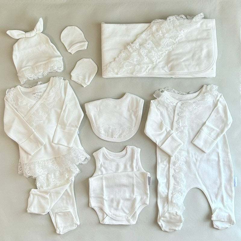 Pugi Baby 10 Pieces NewBorn Set, 0-3 mons (White)