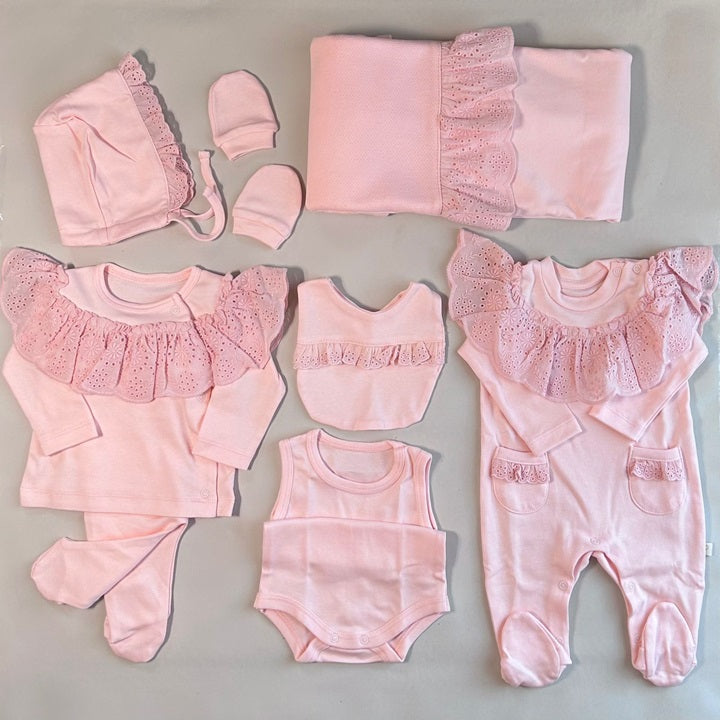 Pugi Baby 10 Pieces NewBorn Set, 0-3 mons (Pink)