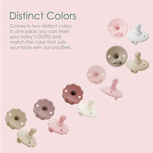 Load image into Gallery viewer, Ali+Oli Pacifier Set Daisy Flower Scallop (Oat &amp; Coco) Set of 2 Concaved Shield Newborn Pacifiers
