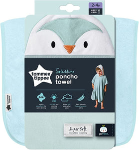 Tommee Tippee Splashtime Hooded Poncho Towel 2-4 Years, Penny the Penguin Grofriend, Blue