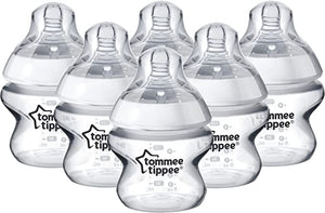 Tommee Tippee Closer to Nature® Baby Bottles, 150ml, Pack of 6, Clear