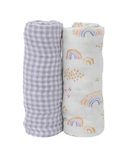 Load image into Gallery viewer, Little Unicorn Deluxe Muslin 2 pcs Rainbow/Gingham set
