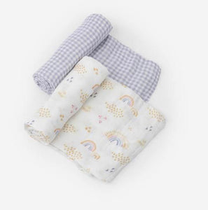 Little Unicorn Deluxe Muslin 2 pcs Rainbow/Gingham set