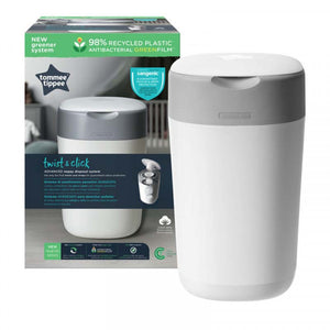 Tommee Tippee Twist and Click Advanced Nappy Bin, Includes 1x Refill Cassette, Locks in Odours and Germs